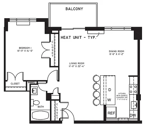 Floor plan 1 Bedroom 1 Bath A Style