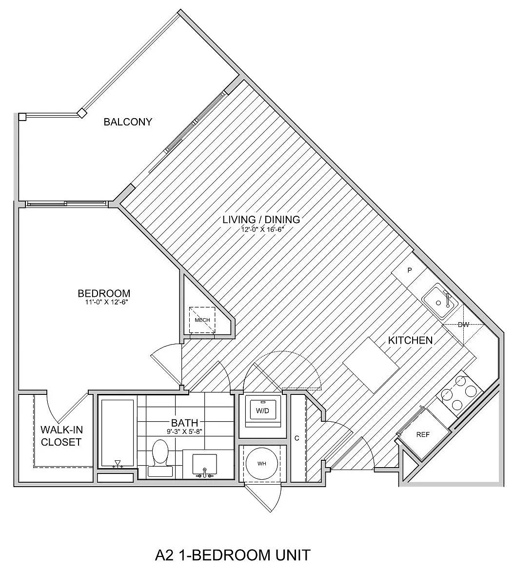 Floor plan 1 Bed/1 Bath-A2