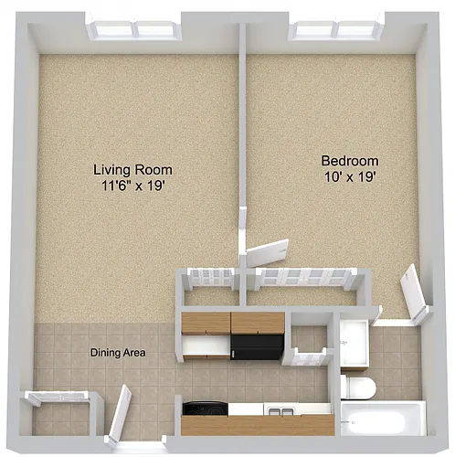 Floor plan One Bedroom Large
