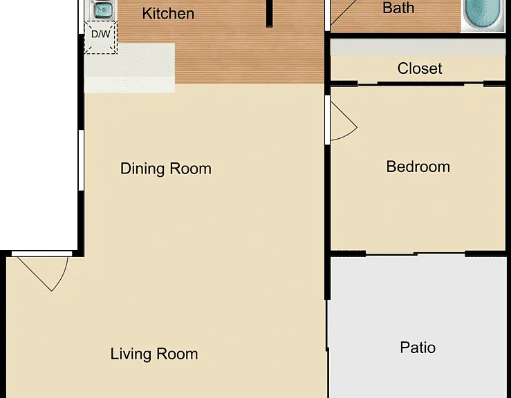 1 Bed 1 Bath Floorplan Diagram