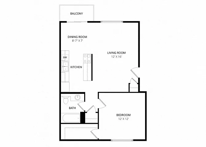 Floor plan One Bedroom (Shared Laundry)