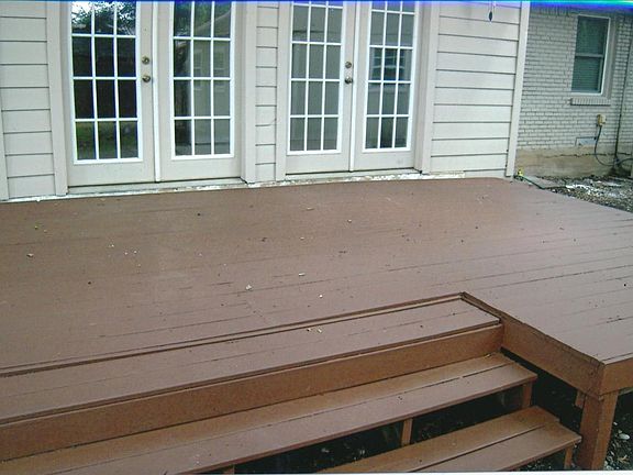 View of newish wood decked patio area.