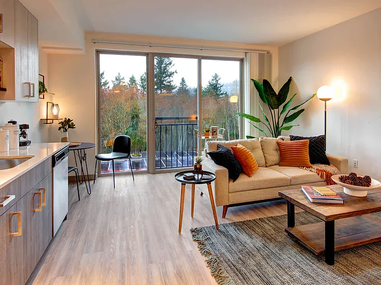 Kitchen and Living Room with Hard Surface Flooring