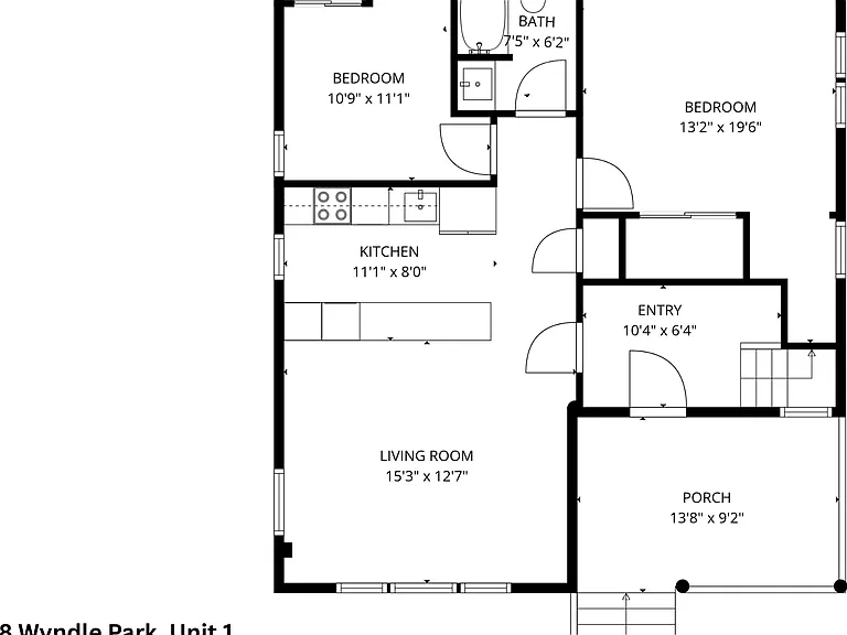 Two bedrooms, open concept living room, and plenty of natural light.