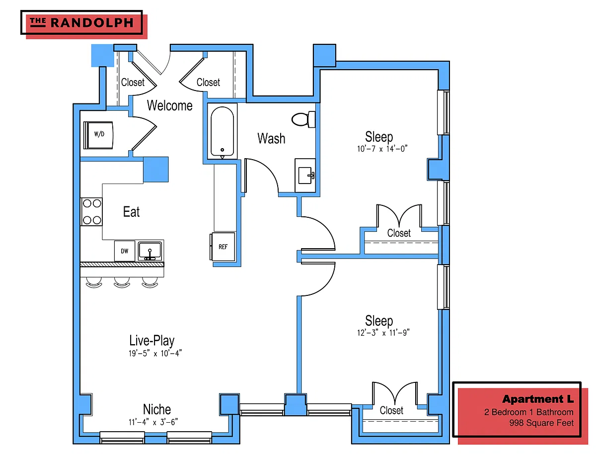 Floor plan 2Bed 1Bath LN