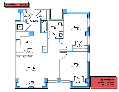 Floor plan 2Bed 1Bath LN
