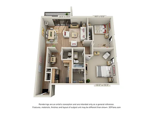 Floor plan 2 Bed 1.5 Bath A
