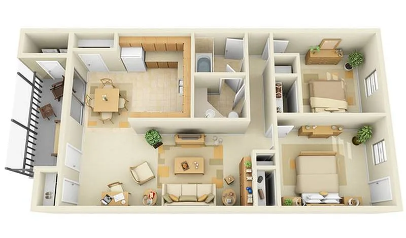 Floor plan 2 Bedrooms 1 Bath (Large) with Porch