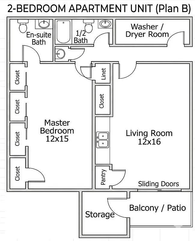 Floor plan 2 Bedroom, 1.5 Bath