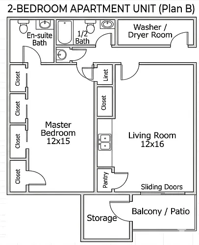 Floor plan 2 Bedroom, 1.5 Bath