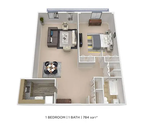Floor plan PCH 1 Bdrm - B