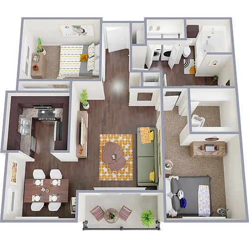 Floor plan 2 Bed, 1 Bath A (60% Income Restricted)