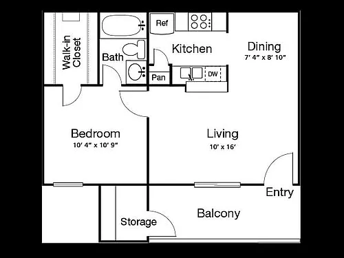 Floor plan 1 Bed, 1 Bath A