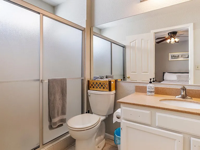 Downstairs guest bathroom adjacent to the guest bedroom and mud room
