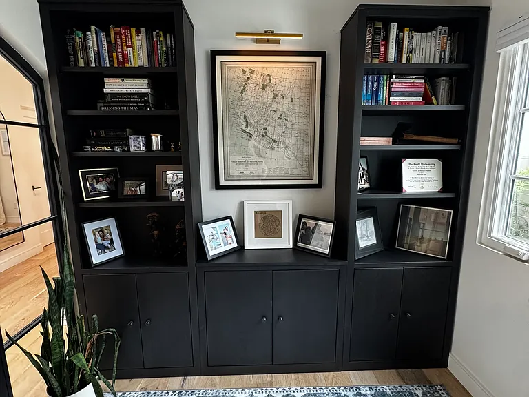 Downstairs office with custom cabinetry
