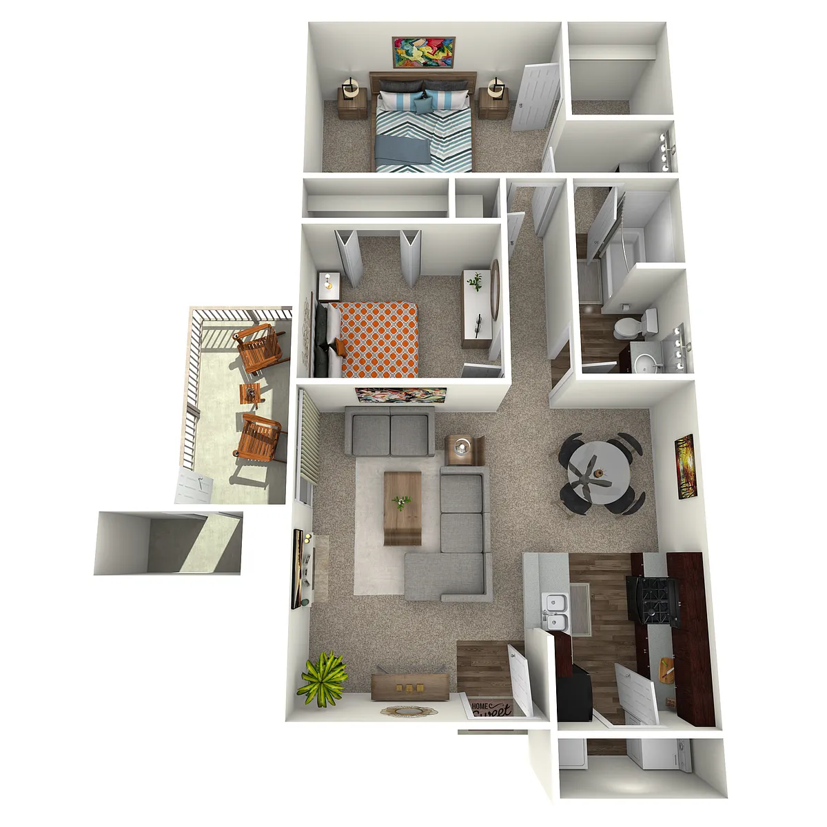 Floor plan 2 Bed, 1 Bath B (60% Income Restricted)
