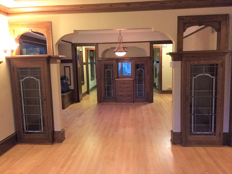 Living Room and Dining Room-Leaded Glass Built in cabinents