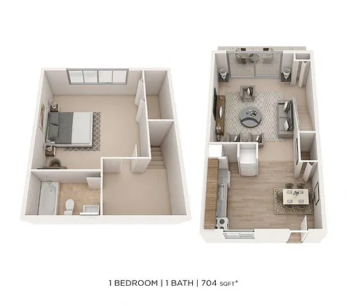 Floor plan One Bedroom Townhome - 704 sqft