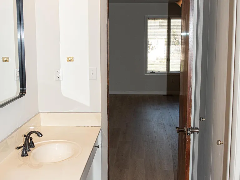 Downstairs bathroom with double vanity