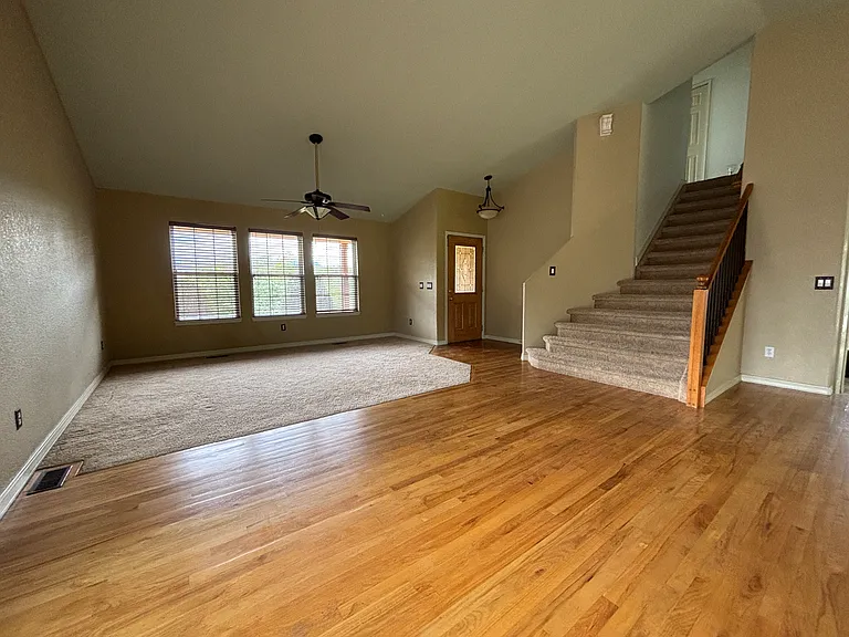 Front door and living room from dining room