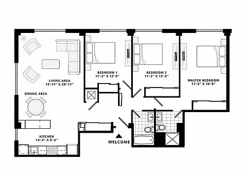 Floor plan 3 Bed 2 Bath Superior B