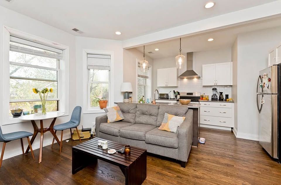 Living area and kitchen