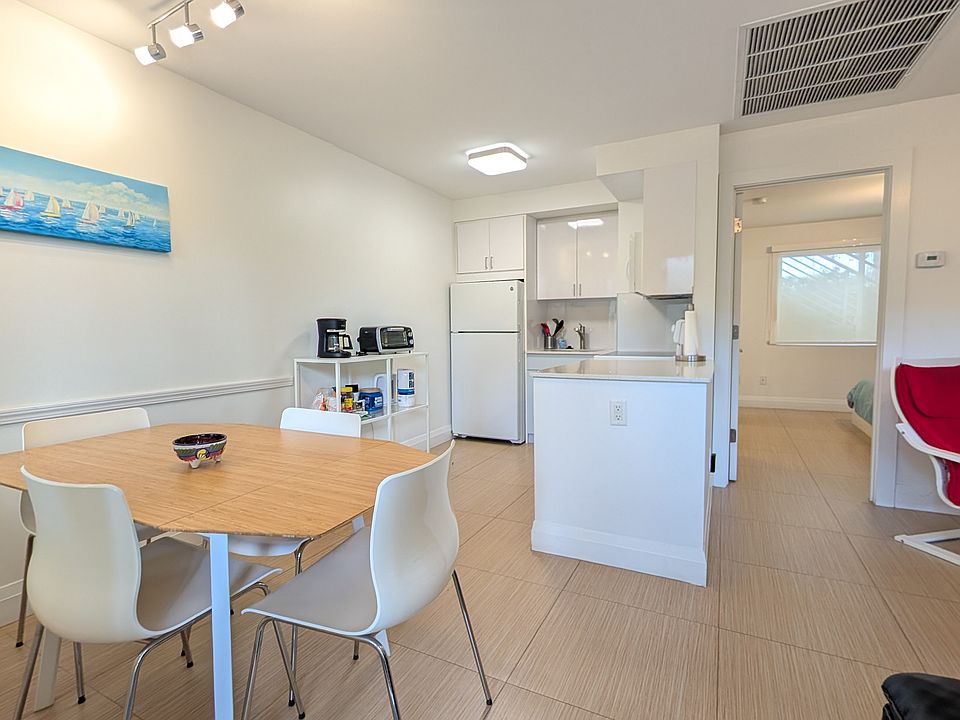 View from the entrance, dining table & kitchen
