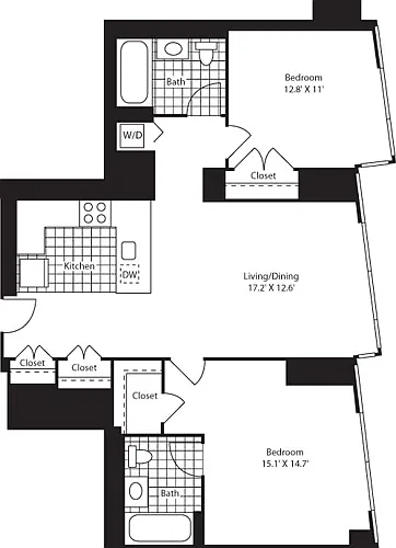 Floor plan Two Bed Ukit FL 43-46