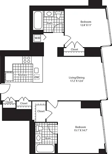 Floor plan Two Bed Ukit FL 43-46