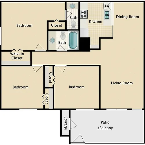Floor plan 3 Bedroom 1 and a half Baths