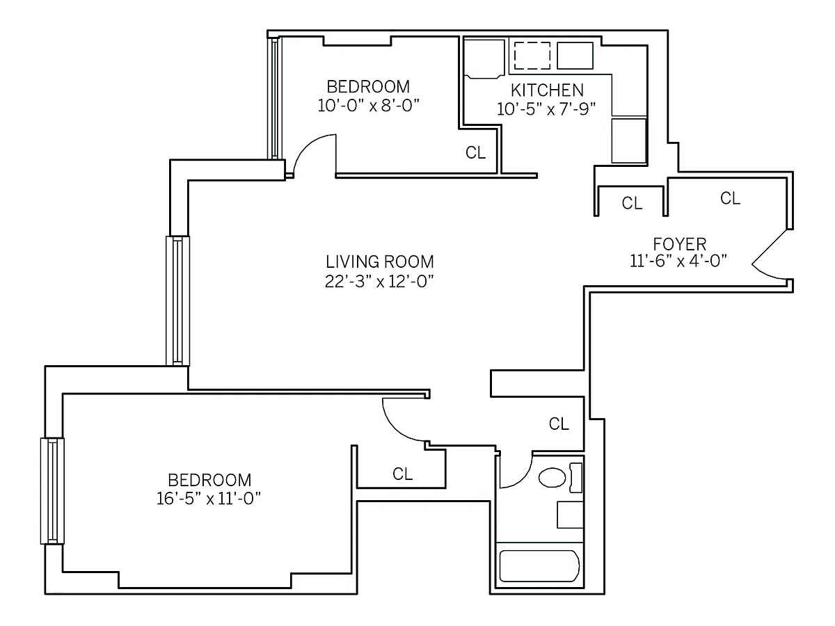 Floor plan PARKSIDE EAST - Converted 2 Bedroom One Bathroom
