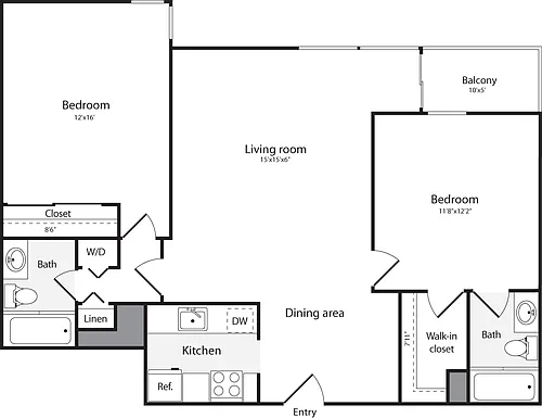 Floor plan 2 Bedroom K WD