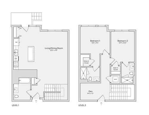 Floor plan 2BR 2BA Townhouse w/Den (1487 SF)