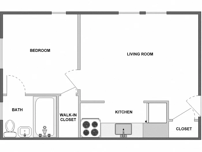 Floor plan 1 Bed / 1 Bath: Type H