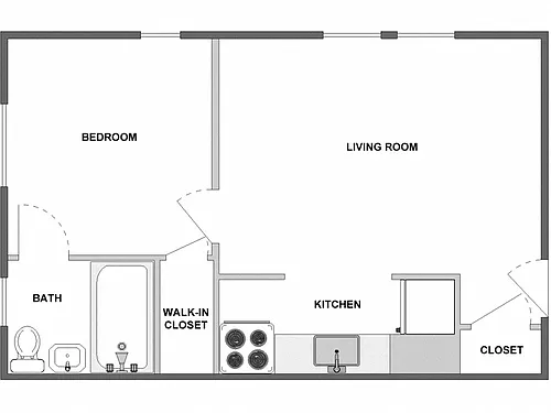 Floor plan 1 Bed / 1 Bath: Type H