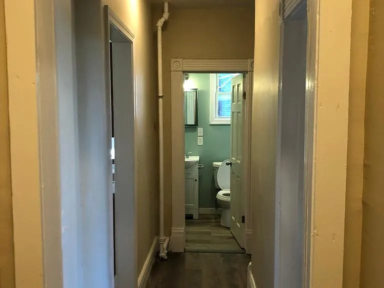 Hallway and entrance to bathroom