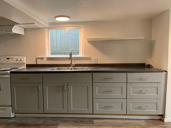 New kitchen cabinets, counter, and sink