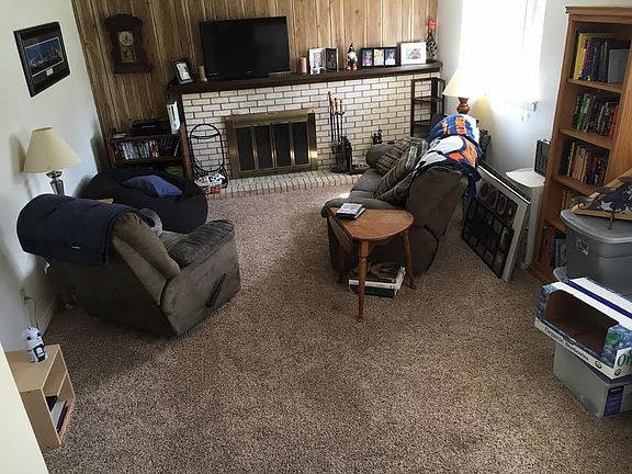 Large family room with fireplace.