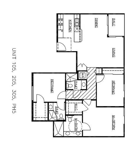 Floor plan Three-Bedroom Three-Bathroom - E