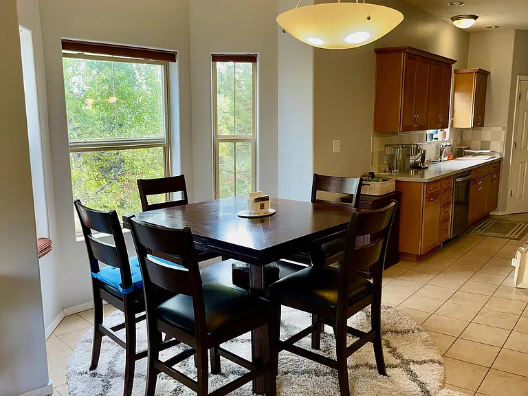 Dining area, bay window views