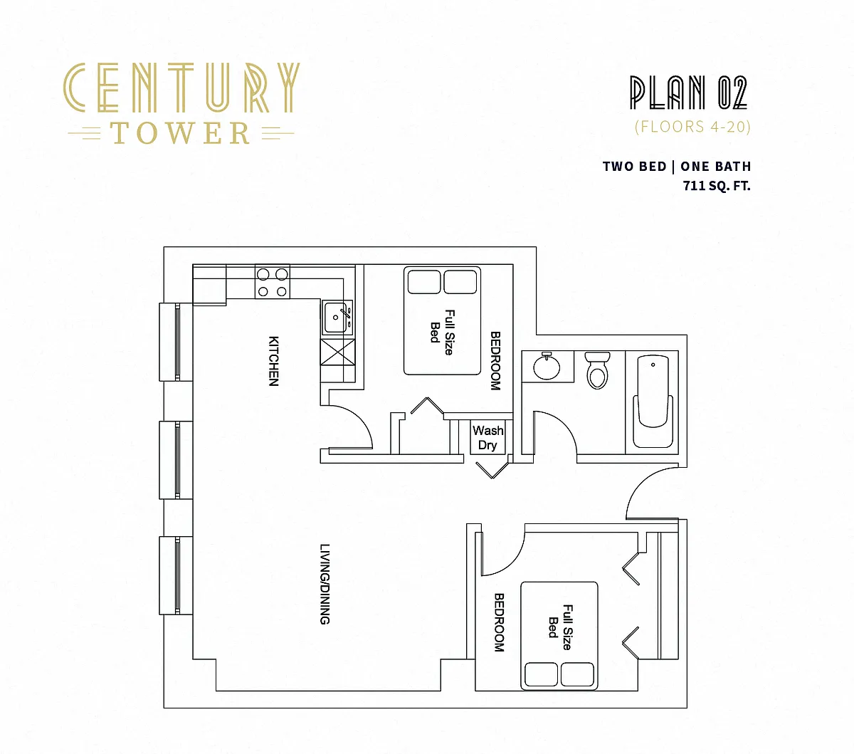 Floor plan 2 Bed 1 Bath 02