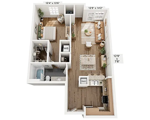 Floor plan One Bedroom A1C