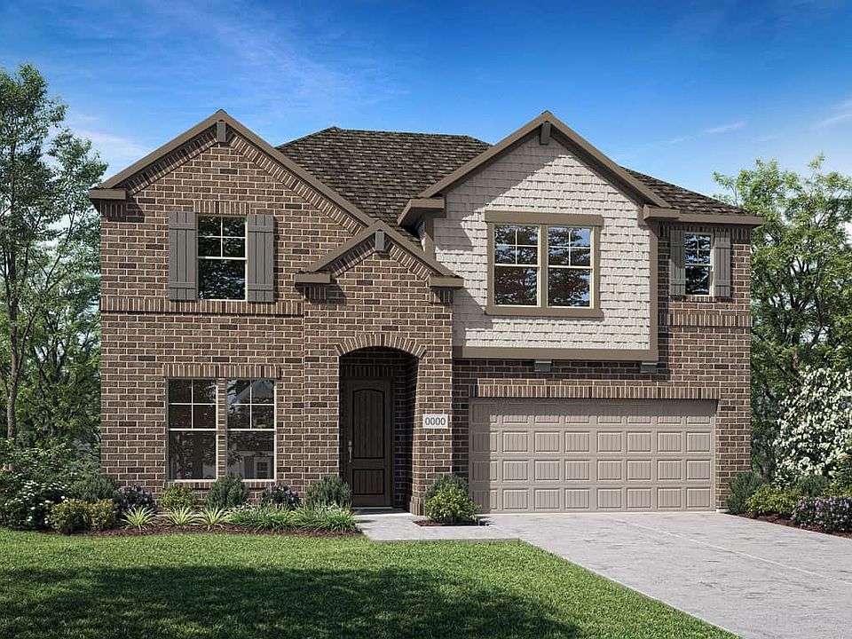 Elevation C is a two story brick home design with decorative shake details at second story window. M