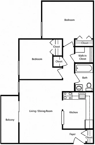 Floor plan 2 Bedroom - Balcony or Patio- Pentacle