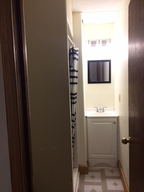 Newly remodeled bathroom with shower unit.