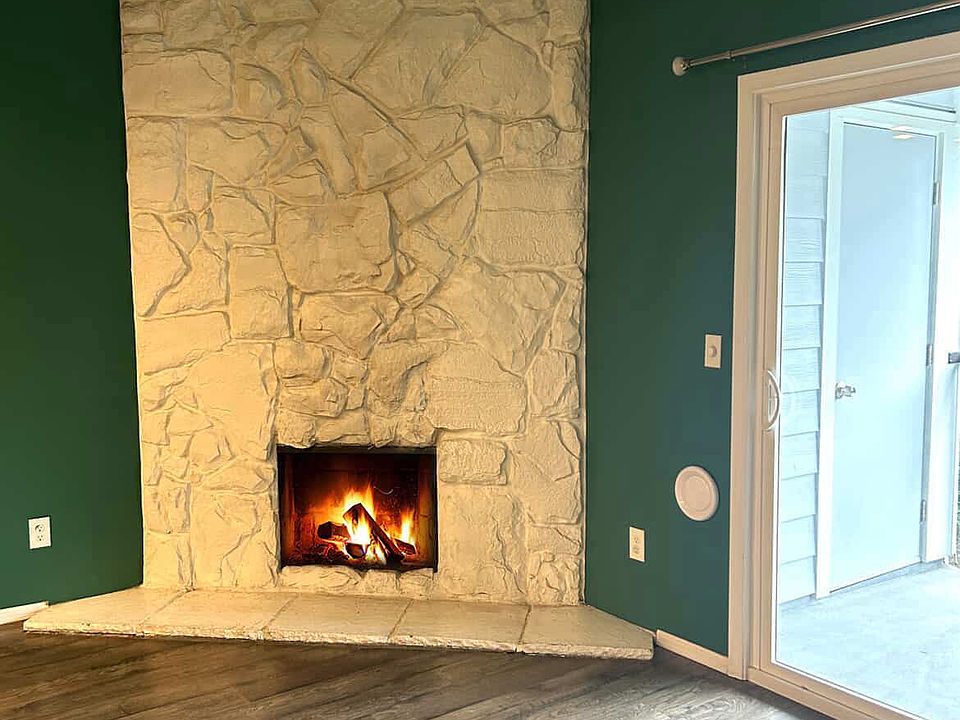 Wooden fireplace.