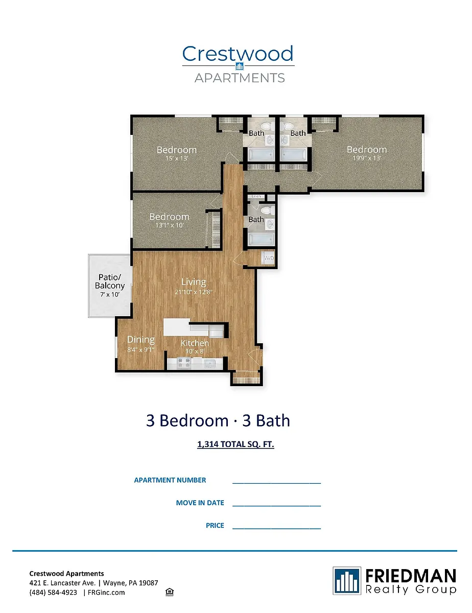 Floor plan 3 Bed x 3 Bath 1