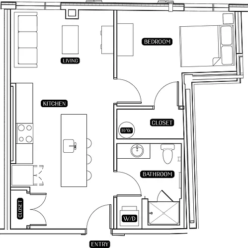 Floor plan 1 Bedroom - Workforce Housing
