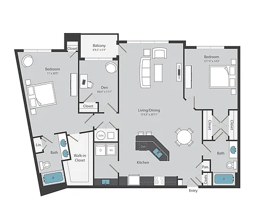 Floor plan 3 Bed/ 2 Bath (1516 sqft)