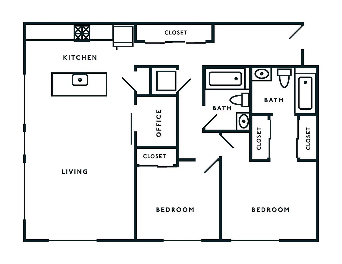 Floor plan 2 Bed, 2 Bath + Den